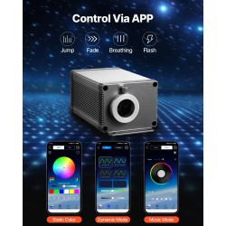 Kuituoptinen tähtikatto 450 kuitua 0,76 mm 3 m 16W RGBW-valomoottori Bluetooth-ohjaus