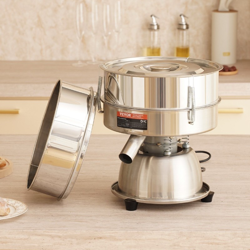 Pöytämallinen sähköinen tärisevä siivilä ruostumattomasta teräksestä verkkokoot neljäkymmentä ja kuusikymmentä jauhoille