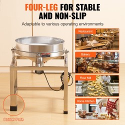 Väriseula ruostumattomasta teräksestä 40- ja 100-verkoilla 25 W jalustolla pyörillä