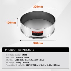 Hienojakoinen jauhoseula ruostumattomasta teräksestä halkaisija 320 mm verkkokoko 80 leivontaan ja ruoanlaittoon