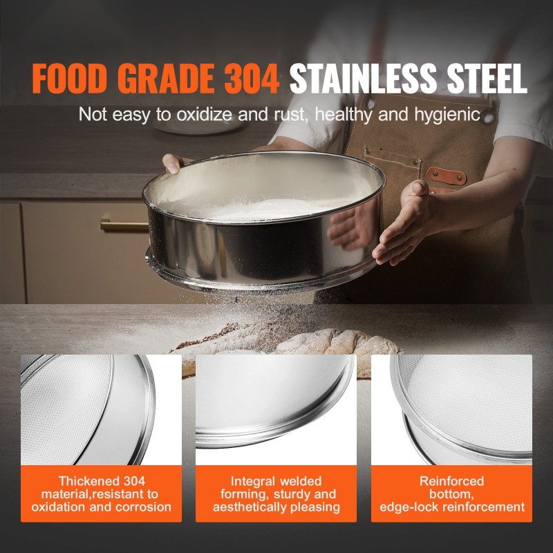 Jauhosiivilä elintarvikekelpoinen ruostumaton teräs halkaisija 320 mm silmäkoko 12