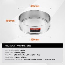 Hienoverkkoinen jauhosiivilä ruostumatonta terästä halkaisija 320 mm leivontaan