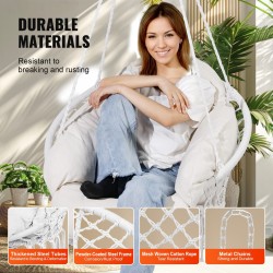 Riippuva makuuskeinutuoli puuvillaköysi teräsrunkoinen kantavuus 120 kilogrammaa tyyny ja kiinnitystarvikkeet valkoinen