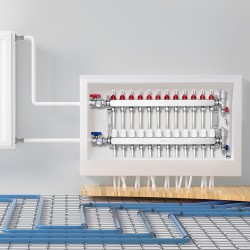 Lattialämmityksen 12-haarainen jakotukki ruostumatonta terästä 1/2-tuuman PEX-putkille