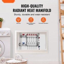 5-haarainen PEX-jakotukki puolen tuuman PEX-putkille ruostumattomasta teräksestä hydroniseen lattialämmitykseen