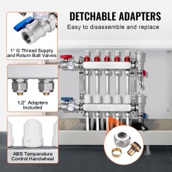 5-haarainen PEX-jakotukki puolen tuuman PEX-putkille ruostumattomasta teräksestä hydroniseen lattialämmitykseen