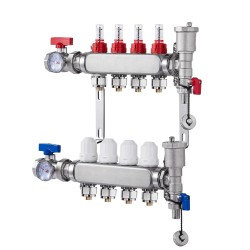 Lattialämmityksen jakotukki 4 haarainen ruostumaton teräs puolituuman PEX putkille