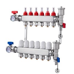 6 haarainen lattialämmityksen jakotukki ruostumaton teräs puolen tuuman PEX putkille sisältää adapterit