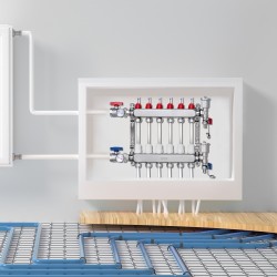 6-haarainen lattialämmityksen jakotukki ruostumaton teräs puolen tuuman PEX-putkille sisältää adapterit