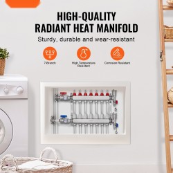 Lattialämmityksen jakosarja 7-haarainen SUS304-ruostumaton teräs 1,27 cm PEX-putkille