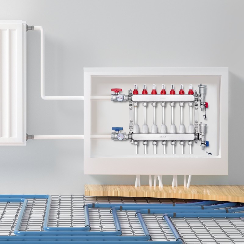 Lattialämmityksen jakosarja 7-haarainen SUS304-ruostumaton teräs 1,27 cm PEX-putkille