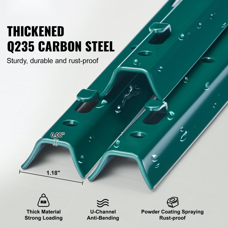 Hiiliteräksinen aitatolppa 91 cm 2 mm 10 kpl vihreä puutarhaan