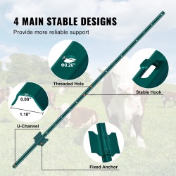 Aitatolppa U-profiili Q235 hiiliteräs 2 mm 1524 mm 10 kpl vihreä
