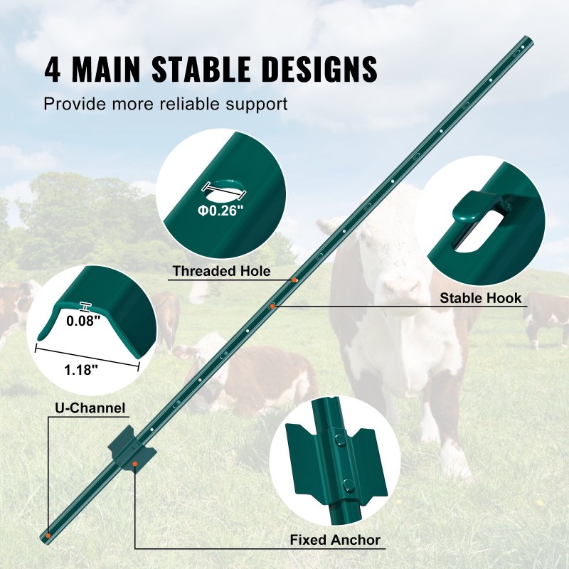 Aitatolppa U-profiili Q235 hiiliteräs 2 mm 1524 mm 10 kpl vihreä