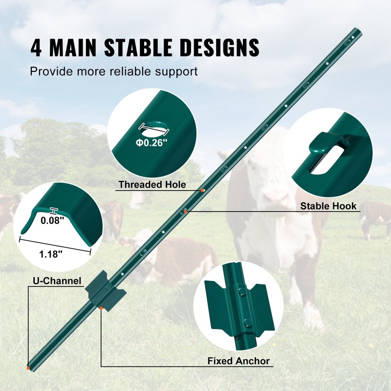 Aitatolpat U-profiili Q235-hiiliteräs 2 mm 1219 mm 10 kpl jauhemaalattu ulkokäyttöön