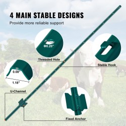 Metalliset U-kanavapylväät Q235-hiiliteräs 2 mm 182 cm 6 kpl jauhemaalattu vihreä ulkokäyttöön