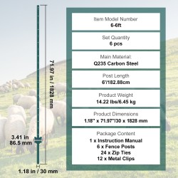 Metalliset U-kanavapylväät Q235-hiiliteräs 2 mm 182 cm 6 kpl jauhemaalattu vihreä ulkokäyttöön