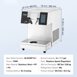 Lumihiutalejääkone ilmalla jäähdytettävä ruostumatonta terästä 230 kg vuorokaudessa 700 wattia ammattikäyttöön