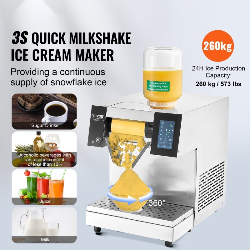 Lumihiutalejäälaite ruostumaton teräs 260 kg 24 tunnissa ilmajäähdytys kaksi 4 L koria