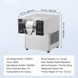 Lumihiutalejääkone ruostumatonta terästä 80 kilogrammaa vuorokaudessa ilmajäähdytys kahdella kolmen litran korilla