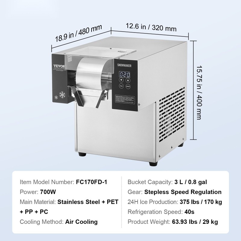Hiutalejääkone ruostumattomasta teräksestä ilmaviilennys 170 kg/24 h kaksi 3 l säiliötä ammattikäyttöön