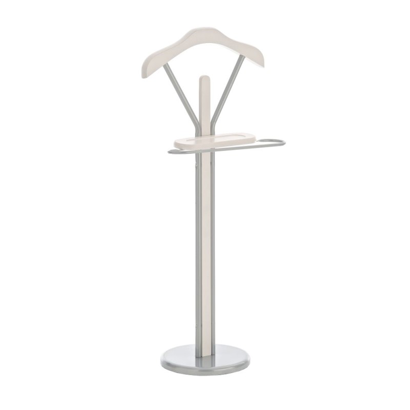 Tyylikäs metallinen vaatepalvelija kromipinnoitteella ja puuvärivaihtoehdoilla