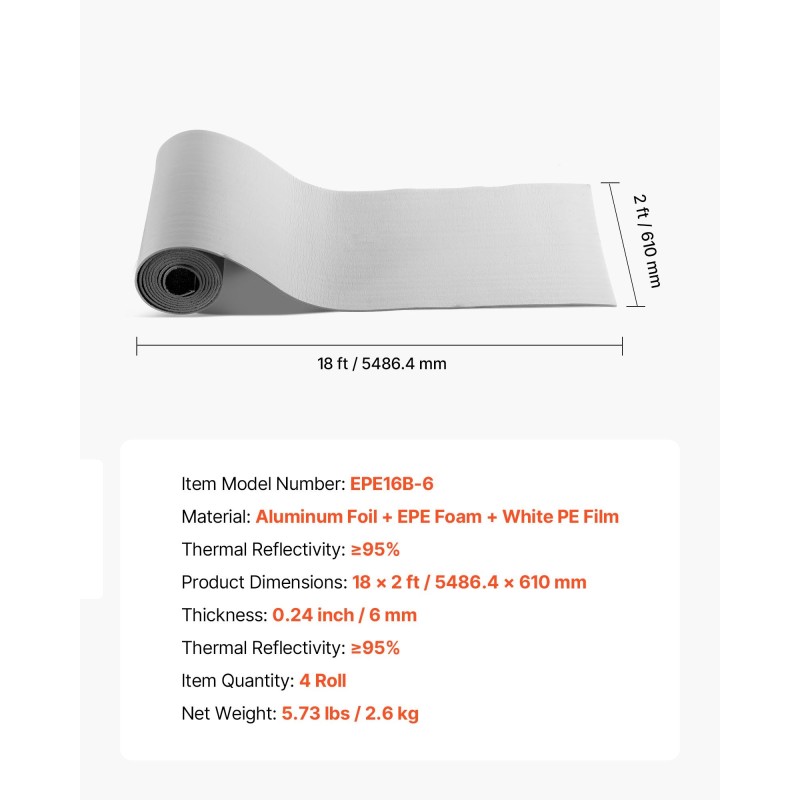 Heijastava lämpöeristerulla 6 mm 4 rullaa alumiinifolio EPE-vaahto autotallin oville