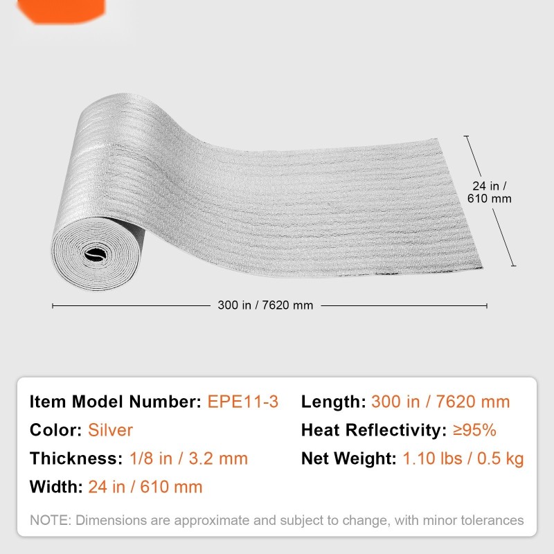 Eristerulla kaksipuolinen alumiinifolio EPE vaahto 3,2 mm 7,62 m 610 mm