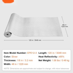 Kaksipuoleinen heijastava eristerulla alumiinifolio EPE-vaahto 1220x3048 mm 3,2 mm