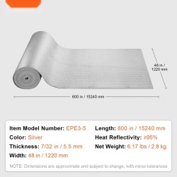 Kaksipuolinen eristerulla alumiinifolio ja EPE-vaahtoydin 5,5 mm 1220 mm x 15,24 m