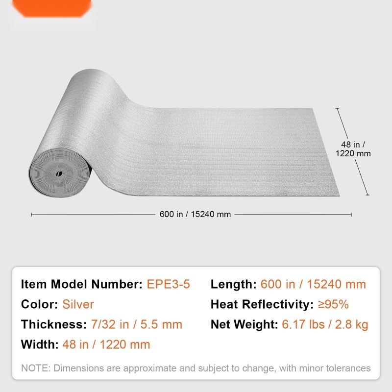 Kaksipuolinen eristerulla alumiinifolio ja EPE-vaahtoydin 5,5 mm 1220 mm x 15,24 m