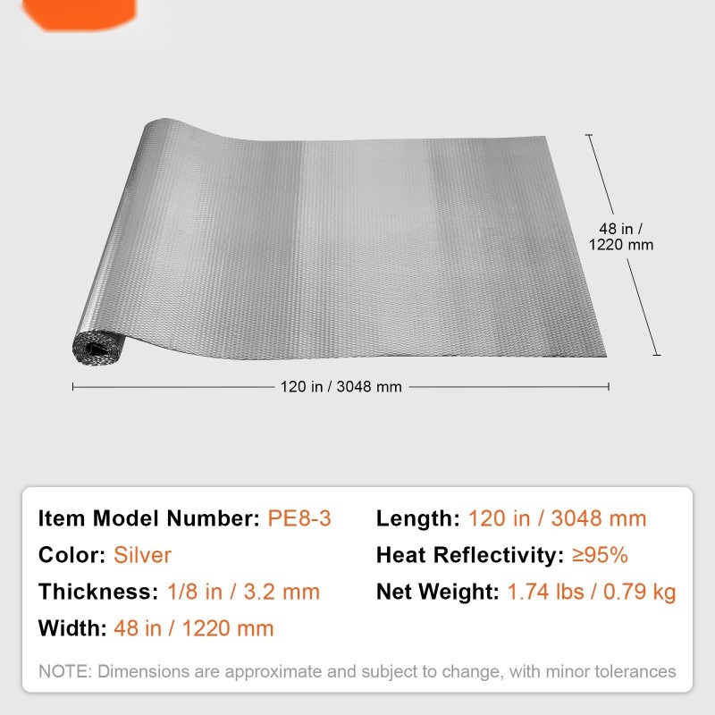 Heijastava kaksikerroksinen eristekierukka kaksipuolisella alumiinifoliolla 3,2 mm 1220 x 3048 mm