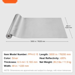 Heijastava eristerulla kaksipuolinen alumiinifolio ja PE-kudottu 6,5 mil 1220 mm 76,2 m