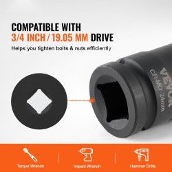 Isku- ja vääntöhylsysarja CR-MO-teräs 3/4 tuuman 8-osainen 24–38 mm säilytyslaatikolla