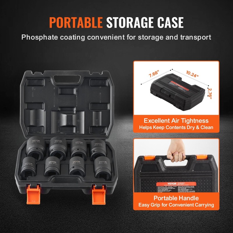 Isku- ja vääntöhylsysarja CR-MO-teräs 3/4 tuuman 8-osainen 24–38 mm säilytyslaatikolla