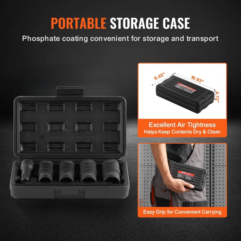 Pyöränmutterihylsysarja 1/2-tuuman veto CR-MO-teräs 6-kulmainen 4 kokoa 3 tuuman jatkovarsi säilytyskotelolla