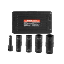 Pyöränmutterihylsysarja 1/2-tuuman veto CR-MO-teräs 6-kulmainen 4 kokoa 3 tuuman jatkovarsi säilytyskotelolla