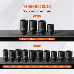 Syväiskuhylsysarja 12,7 mm kanta 14-osainen metrinen 6- ja 12-kulmainen CR-V-teräs säilytyslaukulla akselimuttereille
