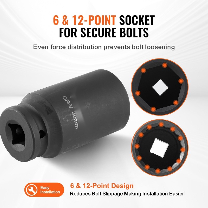 Syväiskuhylsysarja 12,7 mm kanta 14-osainen metrinen 6- ja 12-kulmainen CR-V-teräs säilytyslaukulla akselimuttereille