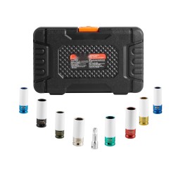 Mutteri-iskuhylsysarja 12,7 mm veto Cr-Mo-teräs 8-osainen 6-kulmainen syvät hylsyt säilytyskotelolla