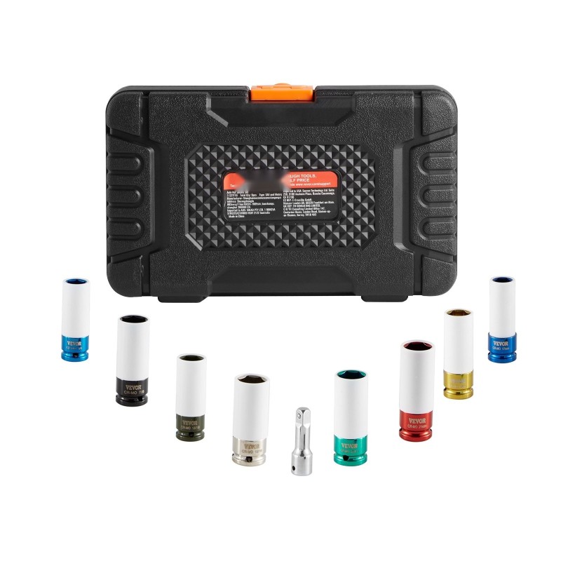 Mutteri-iskuhylsysarja 12,7 mm veto Cr-Mo-teräs 8-osainen 6-kulmainen syvät hylsyt säilytyskotelolla