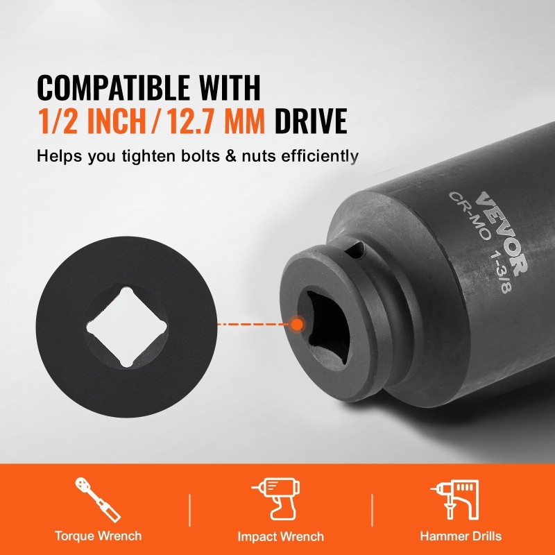 Iskuhylsysarja CR-MO-teräs 8-osainen 29–39 mm 12,7 mm vetokoko ajoneuvoille