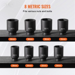 Iskuhylsysarja CR-MO-teräs 8-osainen 29–39 mm 12,7 mm vetokoko ajoneuvoille