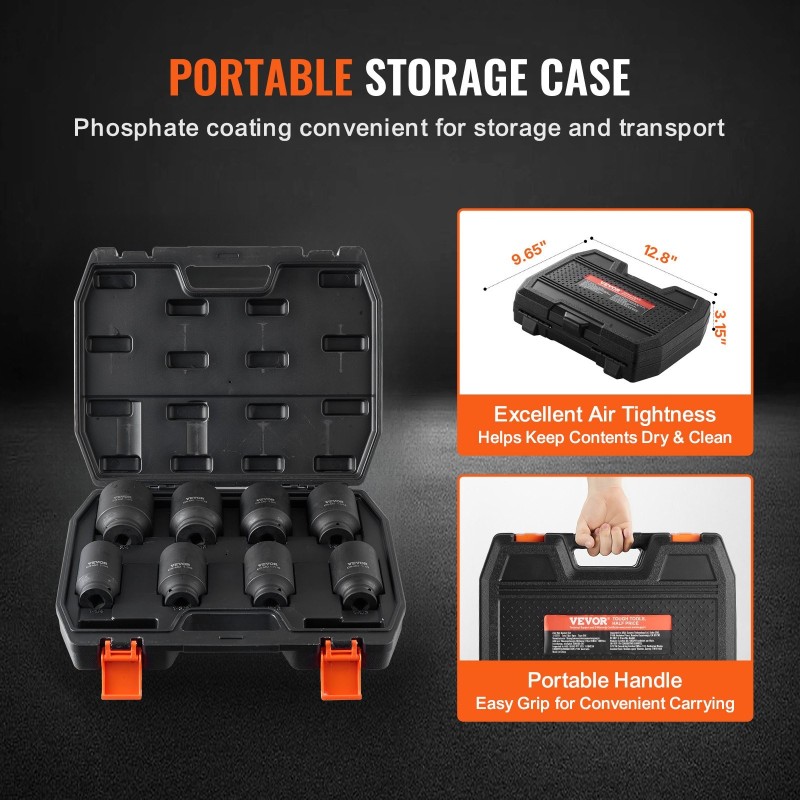 Iskuhylsysarja CR-MO-teräs 8-osainen 29–39 mm 12,7 mm vetokoko ajoneuvoille