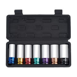 Iskevä pyöränmutterihylsysarja CR MO teräs 1 2 tuumainen 7 hylsyä 17 27 mm