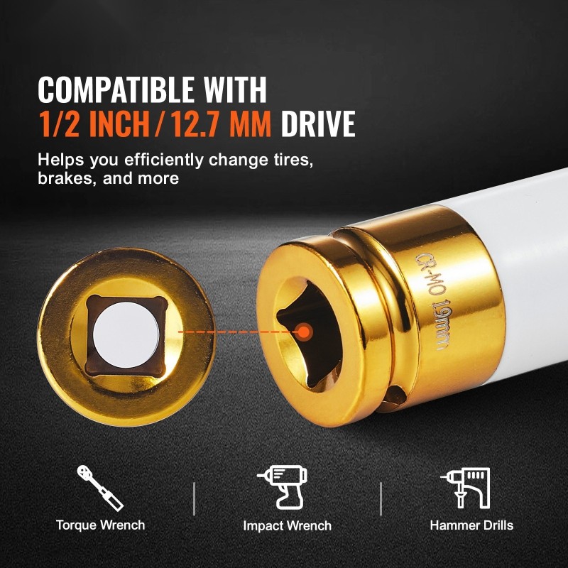 Iskevä pyöränmutterihylsysarja CR-MO-teräs 1/2-tuumainen 7 hylsyä 17–27 mm