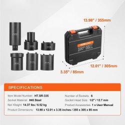 Akselimutterihylsysarja 12,7 mm käyttöliitäntä 6-osainen Cr-Mo-teräs autoihin säilytyslaukulla