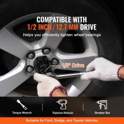 Pyöränlaakerin lukkomutterihylsysarja 12,7 mm 7-osainen CR-MO-teräksinen 6-kulmainen säilytyslaatikolla