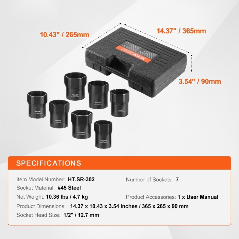 Pyöränlaakerin lukkomutterihylsysarja 12,7 mm 7-osainen CR-MO-teräksinen 6-kulmainen säilytyslaatikolla