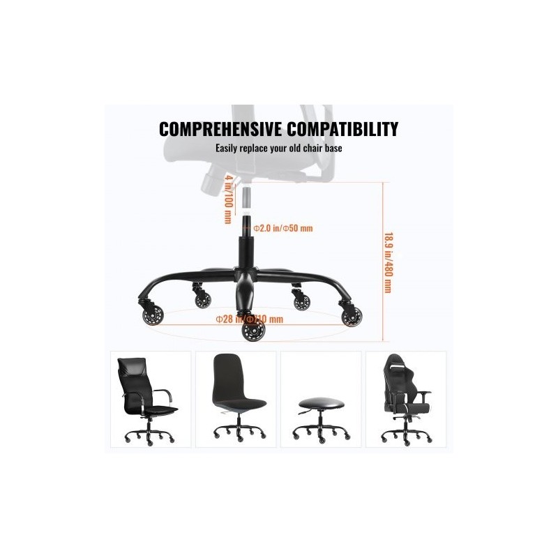 Toimistotuolin jalkaristikko 710 mm musta 1134 kg kantavuus kaasujousella ja rullilla